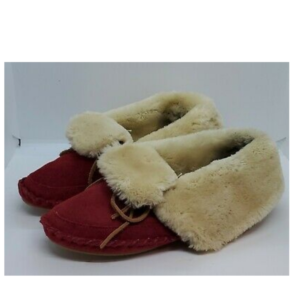 Lucky Brand Red Suede Faux Fur Lined slippers